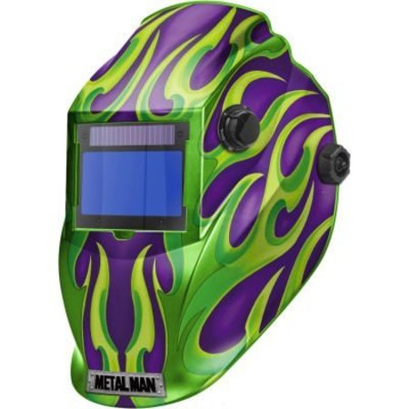 METAL MAN WORK GEAR Metal Man® Big Window Auto Darkening Welding Helmet, Variable Shade Control -Purple/Green Flame APG8735SGC